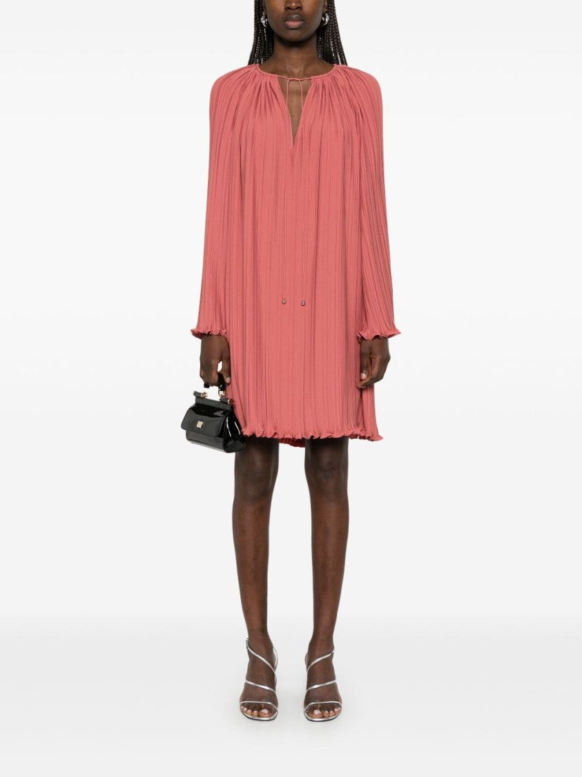 Lanvin Peach Pink Ruffled Trim Drawstring Dress