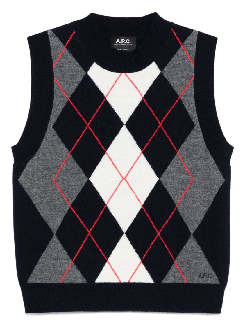 A.P.C. Classic Argyle Patterned Gilet With Ribbed Trim