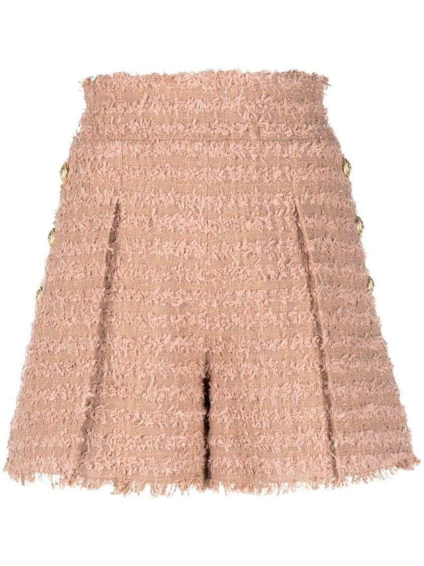 Balmain Textured Tweed High-Waisted Shorts With Decorative Buttons