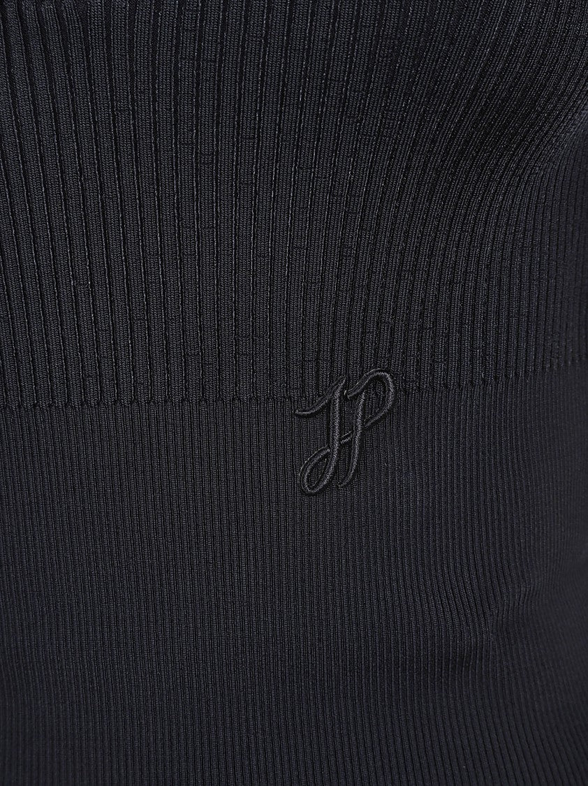 Patou Fitted Black Top With Deep V-Neckline