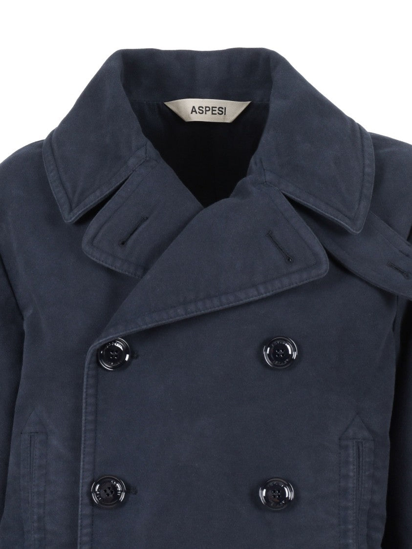 Aspesi Double-Breasted Blue Jacket With Wide Lapel