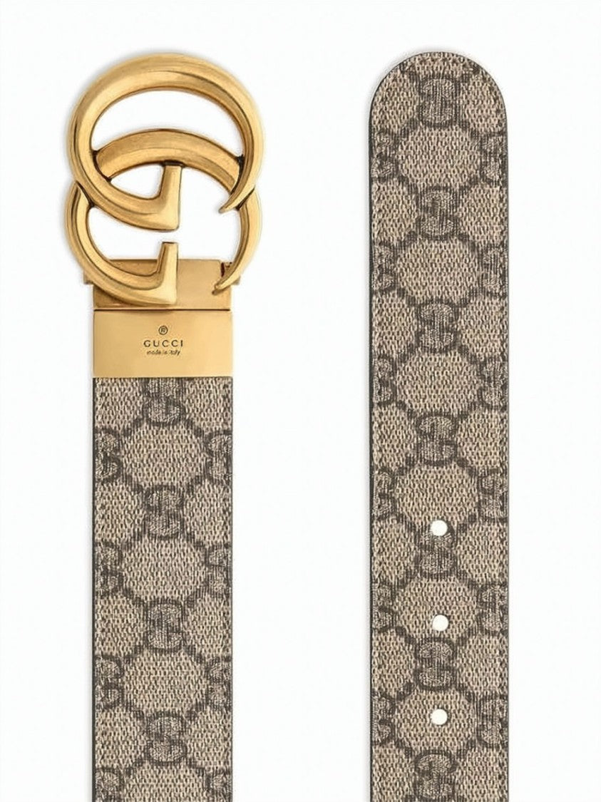 Gucci Brown Fabric Leather Double-G Belt