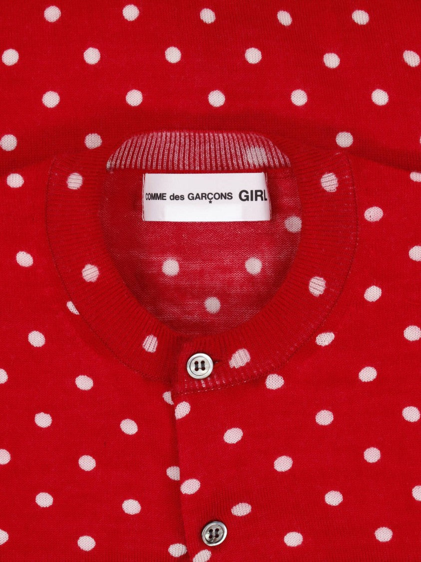 Comme Des Garçons Red Polka Dot Button-Down Cropped Sweater