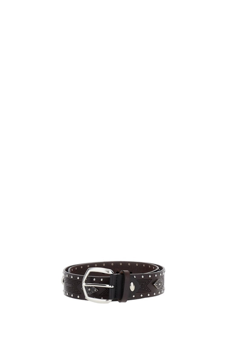 Bax Lab Leather Belt With Diamond-Shaped Studs And Silver Buckle