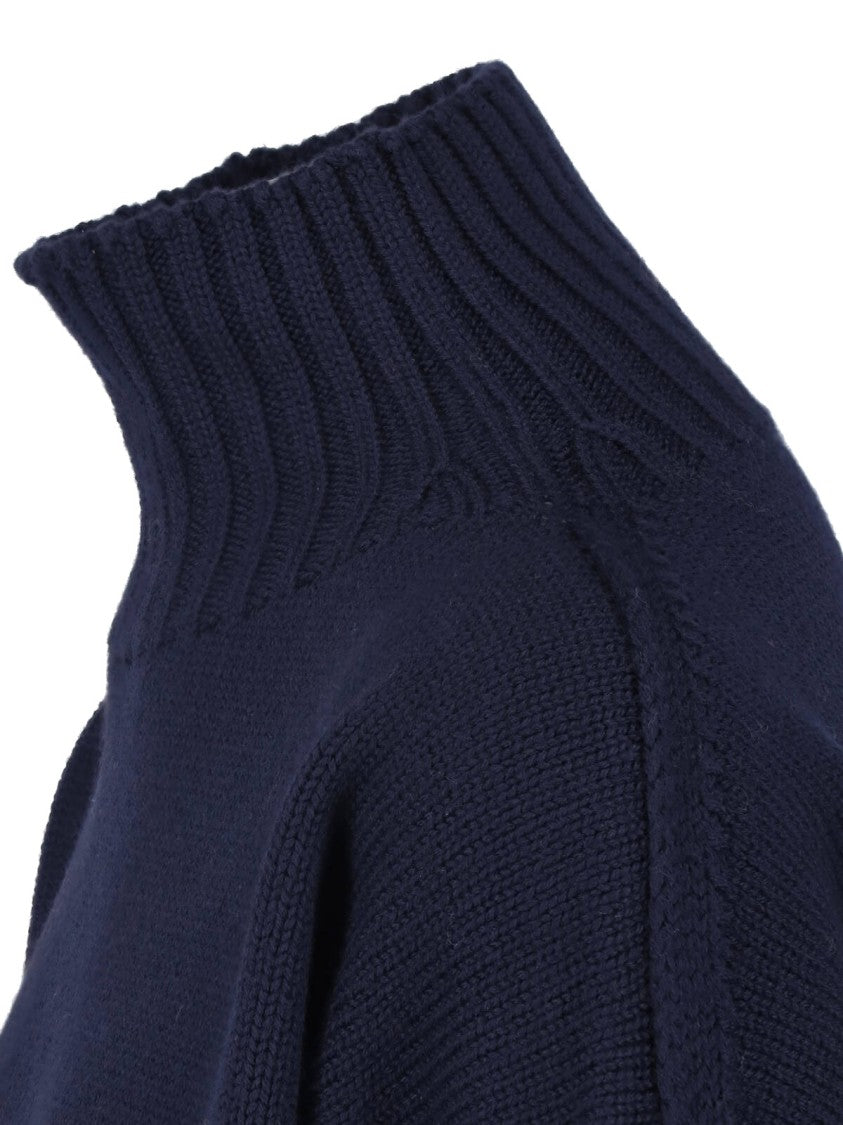 Drumohr Ribbed High Turtleneck Dark Blue Merino Wool Sweater