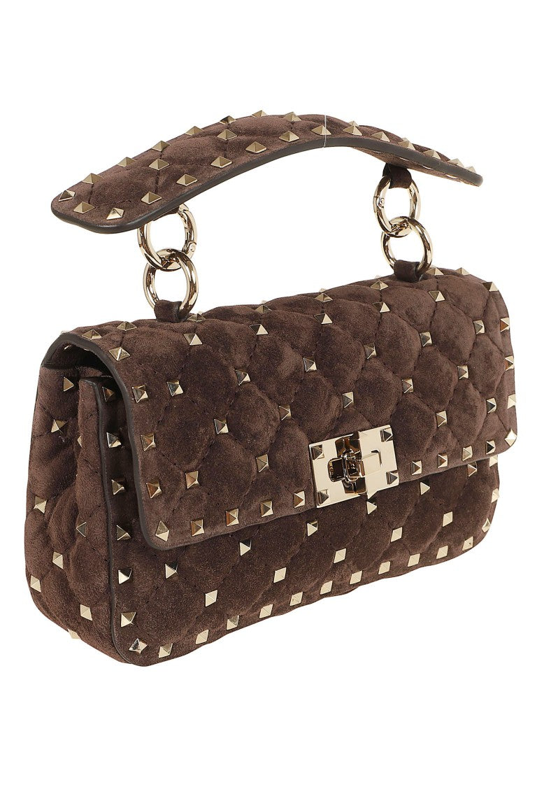 Valentino Garavani Beige Rockstud Spike Small Suede Shoulder Bag