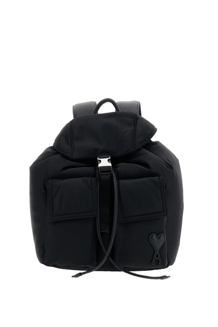Ami Paris Black Small Flap Marcel Nylon Backpack