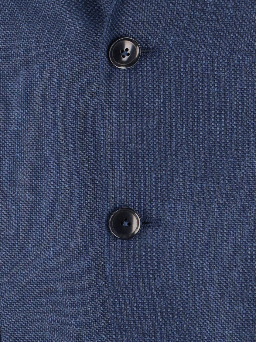 Zegna Blue Textured Wool-Linen Single-Breasted Blazer