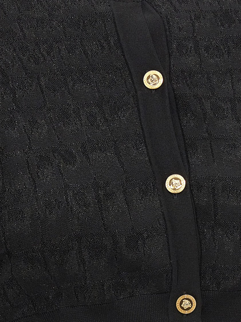 Versace Crocodile Jacquard Knit Cardigan With Gold Buttons