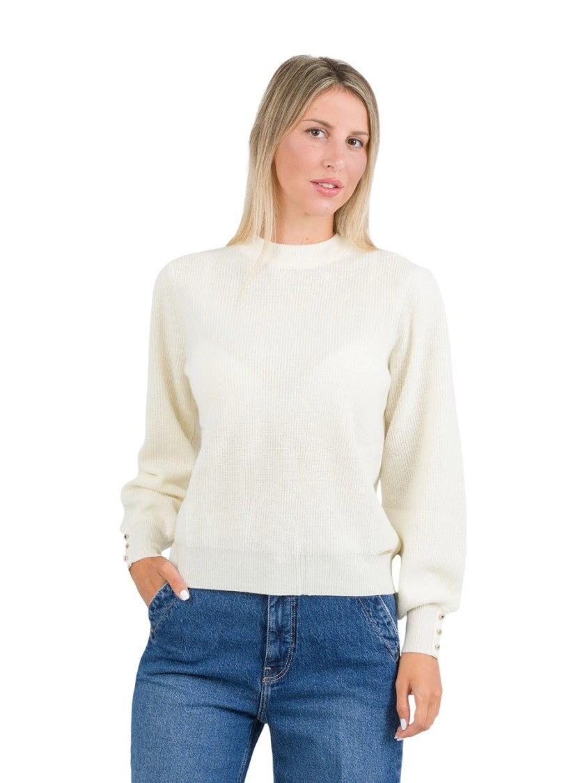 Kocca Bishop Sleeve Pullover With Button-Decorated Cuffs