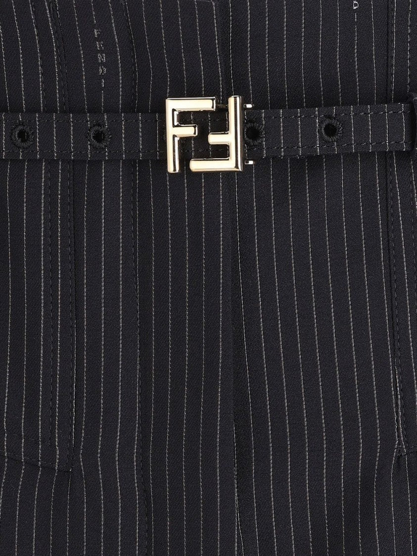 Fendi Cropped Wide-Leg Trousers With Pinstriped Design