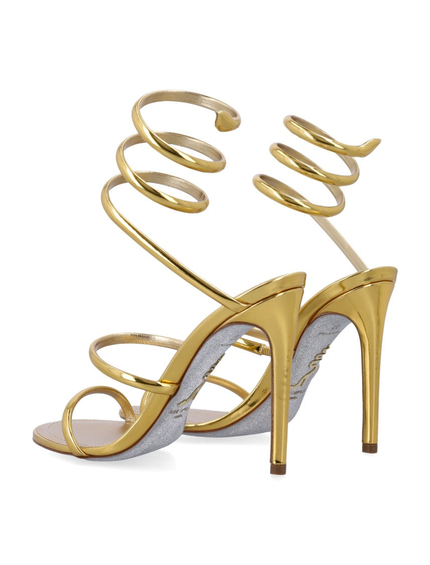René Caovilla Cleo Metallic Nappa Stiletto Sandals