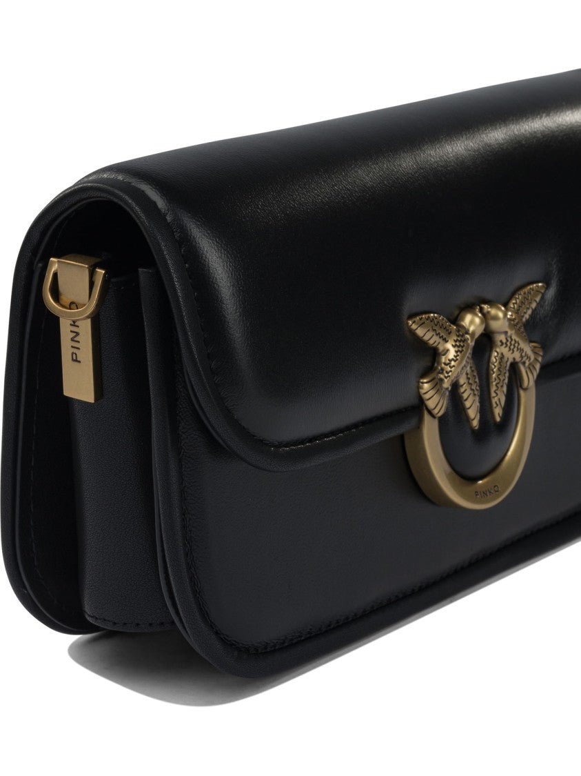 Pinko Black Leather-Cotton Crossbody Bag