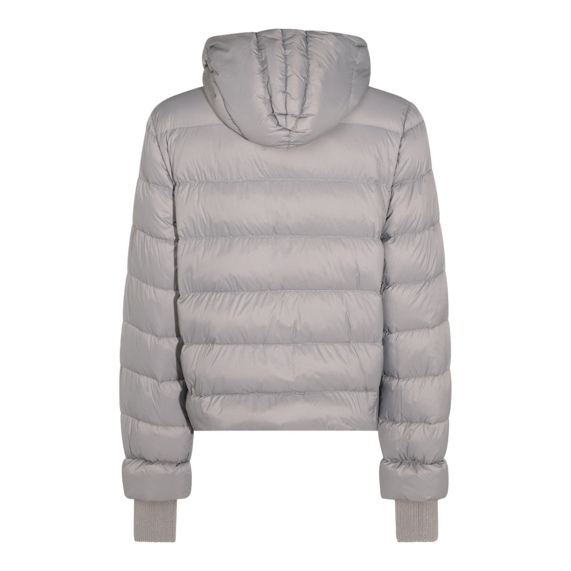 Rick Owens Quilted Grey Down Jacket With Hood And Extended Cuffs
