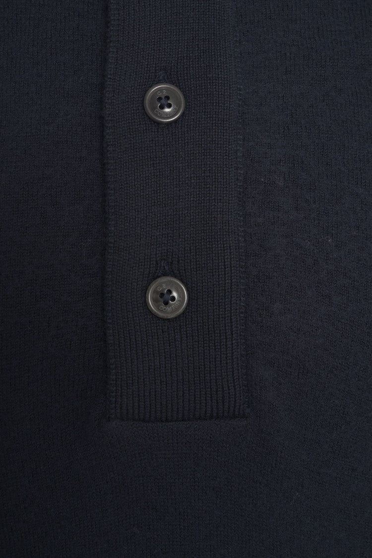 C.P. Company High Neck Sweater With Half-Button Closure And Distinctive Logo Patch