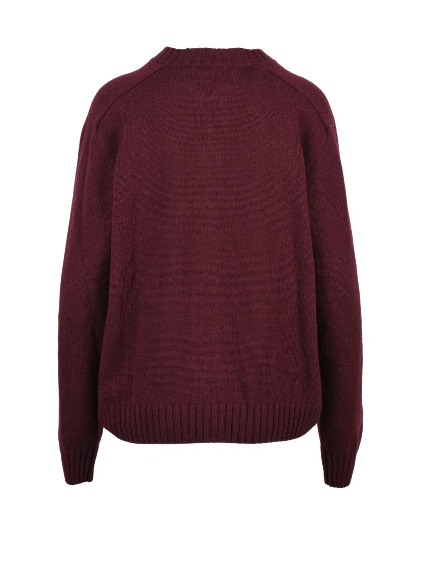 Amaranto Red Crewneck Button-Down Wool-Cashmere Cardigan