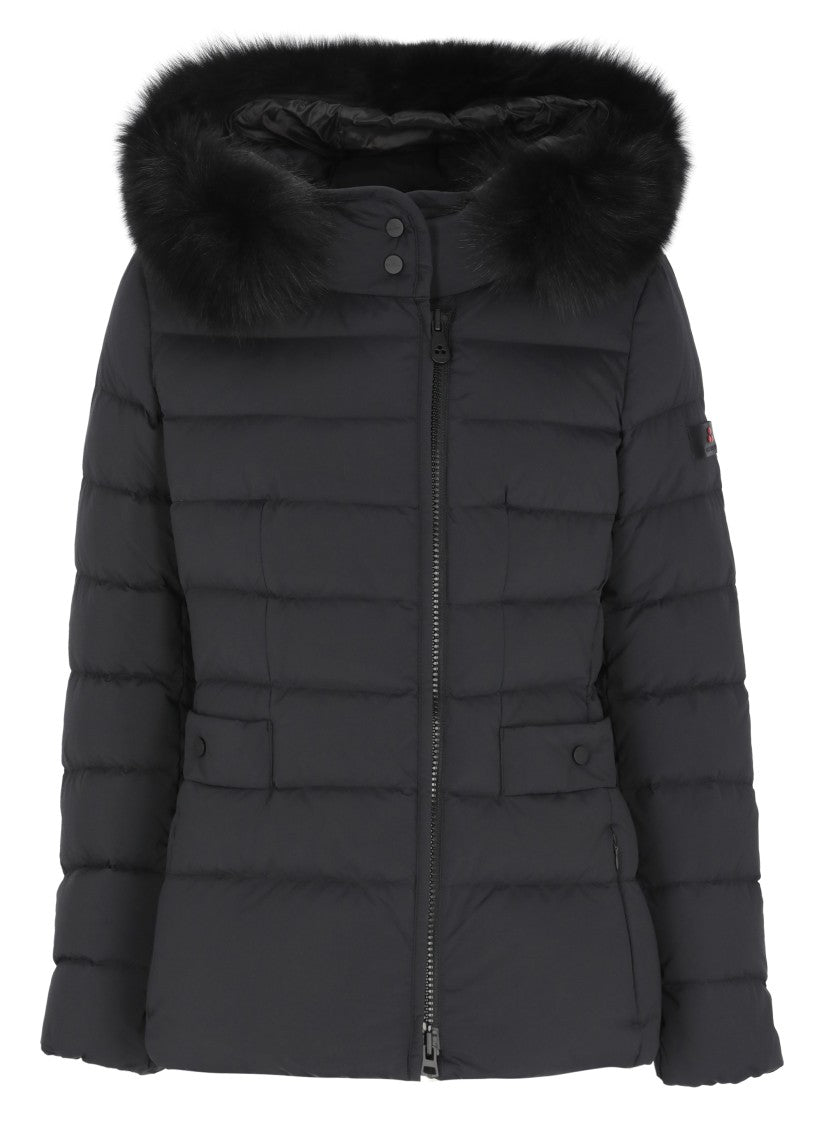 Peuterey Black Turmalet Fox Fur Hood Quilted Down Jacket