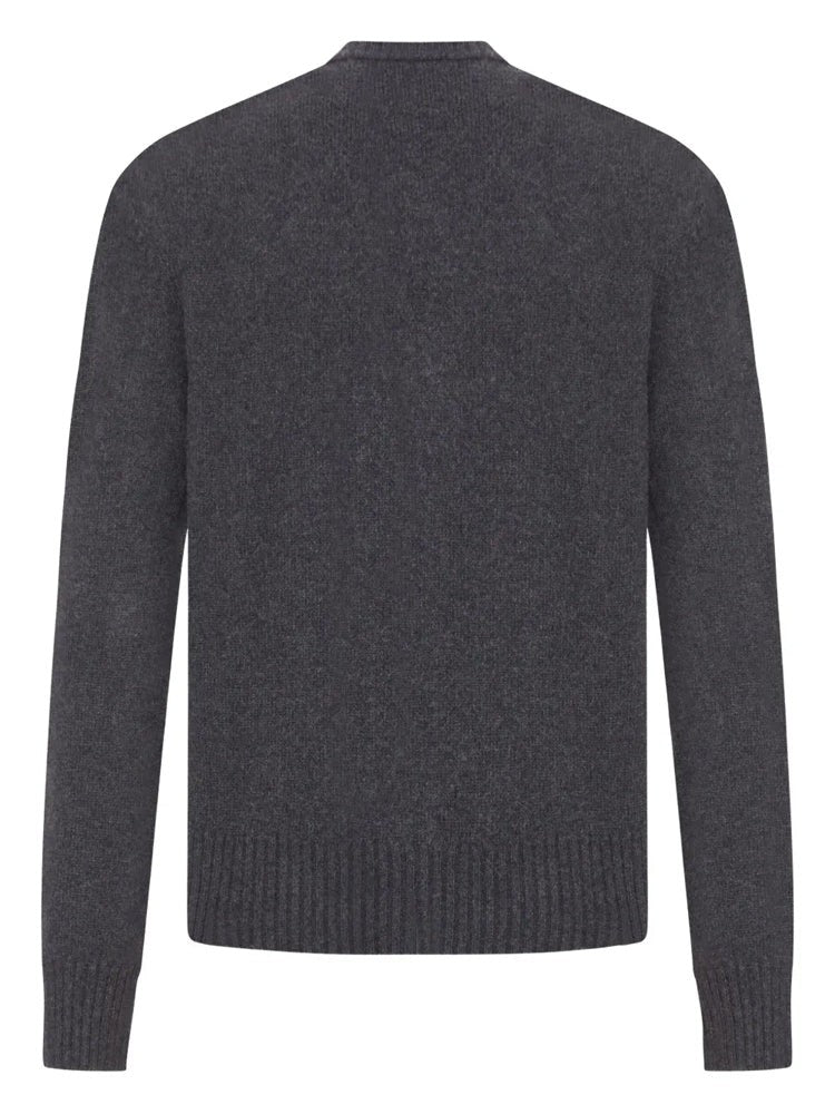 Ami Paris Black Ami De Coeur V-Neck Ribbed Cashmere-Blend Cardigan