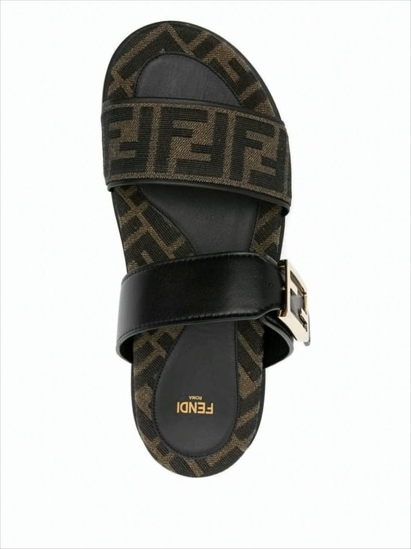 Fendi Monogram Design Calf Leather Mule Sandal