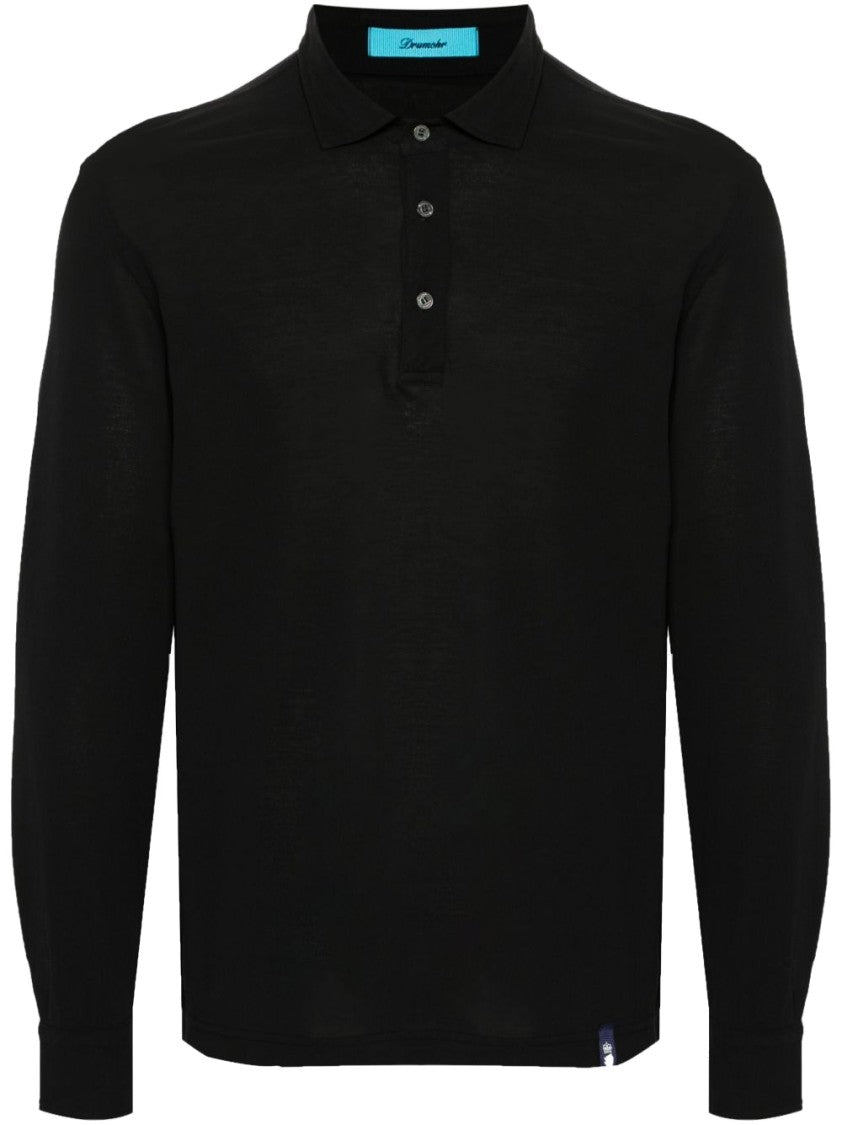 Drumohr Long-Sleeved Cotton Polo With Logo Detail