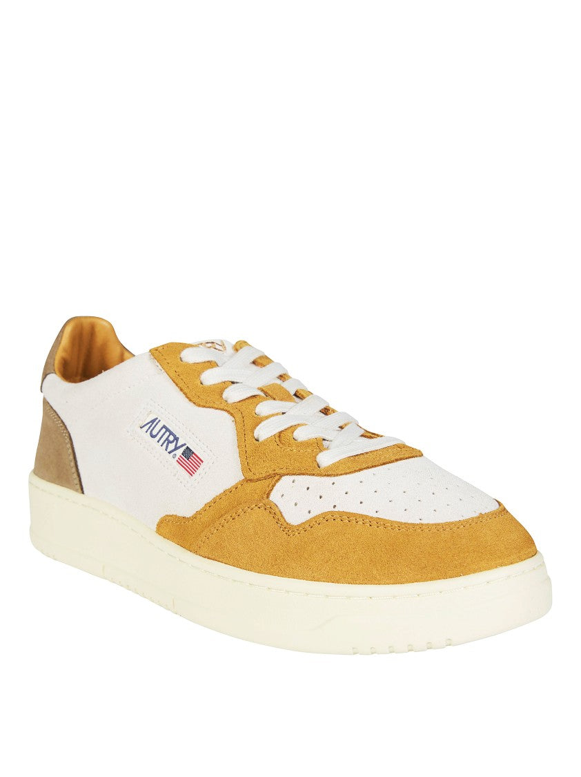 Autry White Medalist Low Mustard Overlay Sneakers
