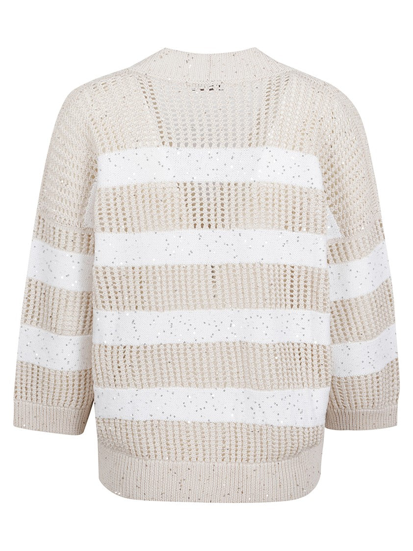 Peserico Cropped Knit Sweater With Striped Design And Button-Down Front