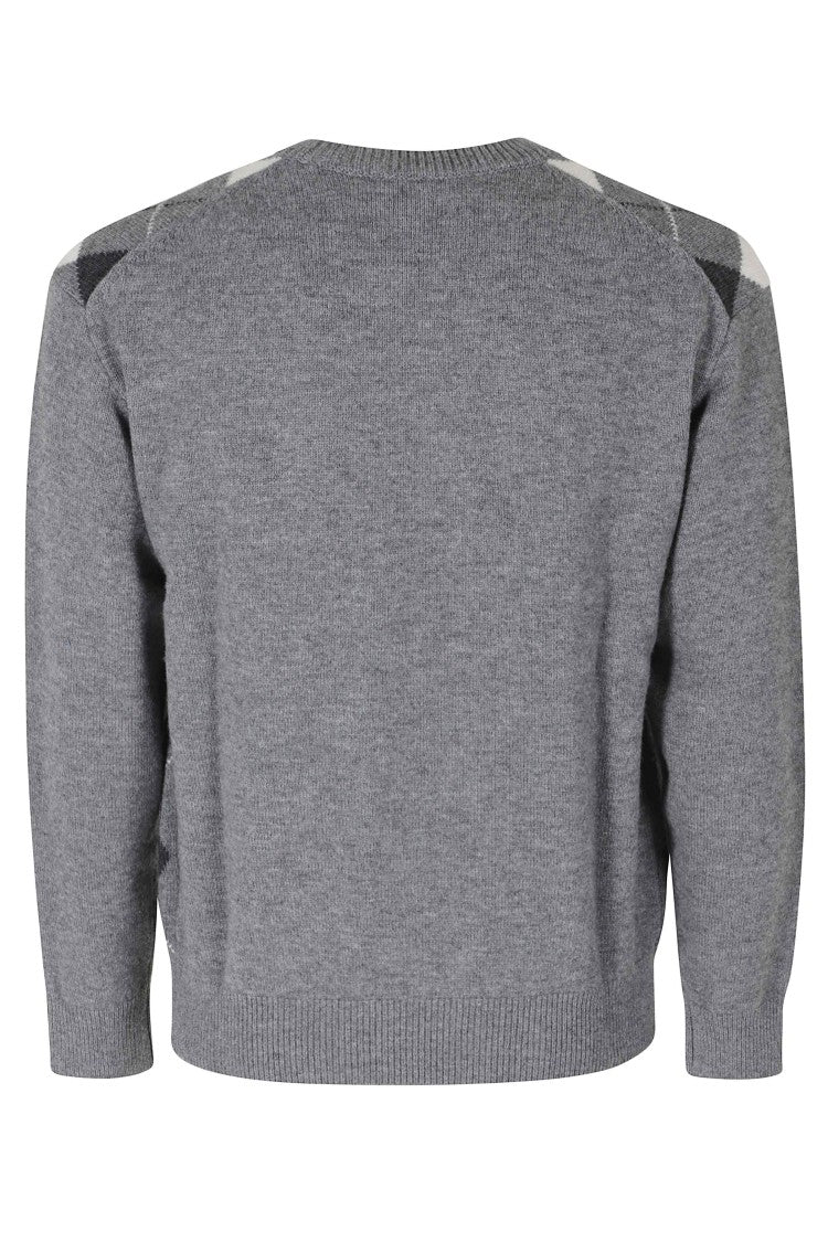 Dunst Grey Argyle Crew-Neck Wool Sweater