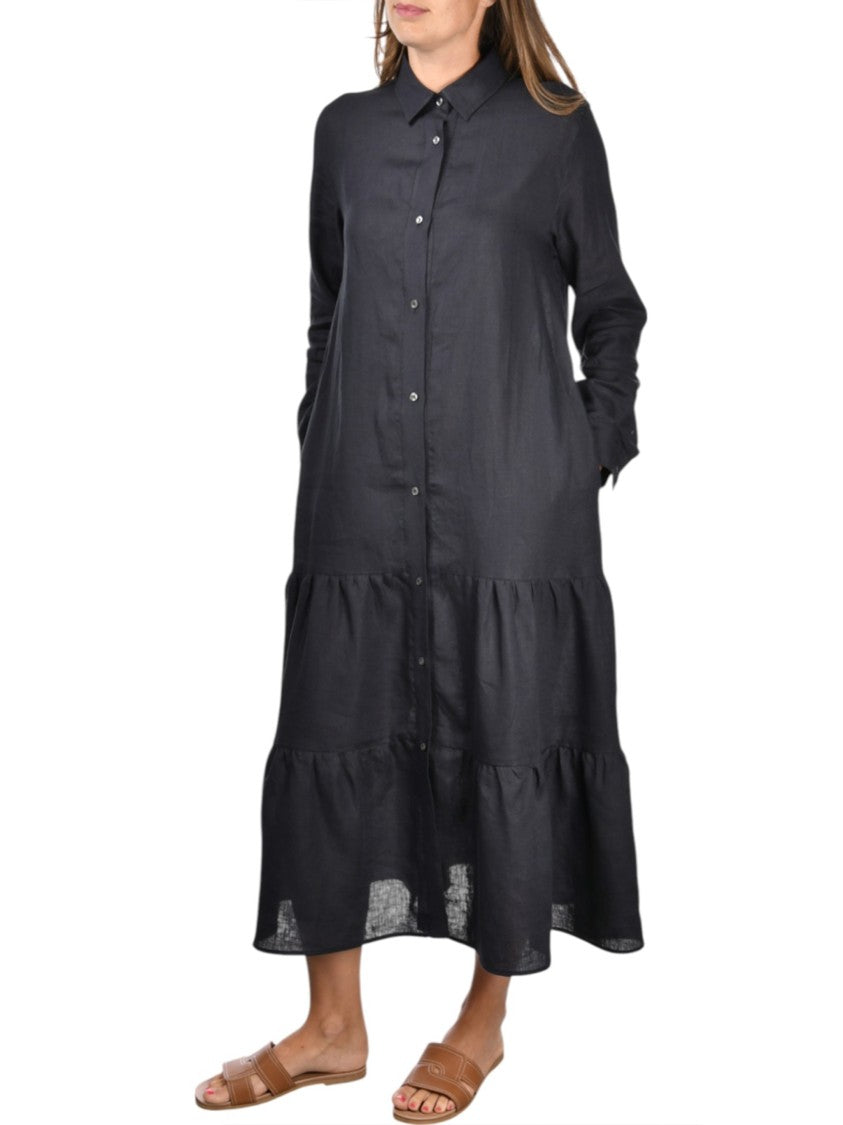 Gran Sasso White Abitino Tiered Skirt Linen Dress