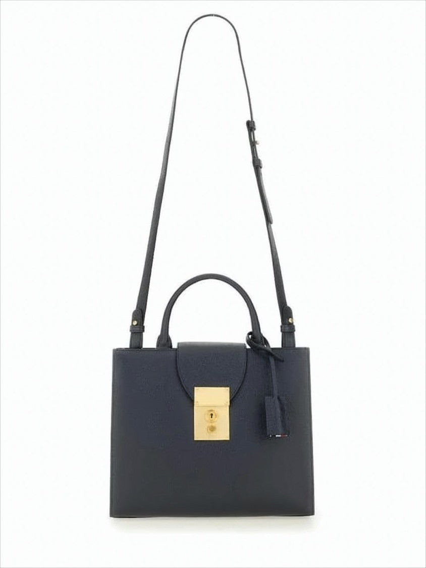 Thom Browne Structured Calf Leather Tote Bag With Gold-Tone Lock