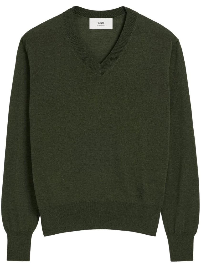 Ami Paris Moss Green V-Neck Sweatshirt