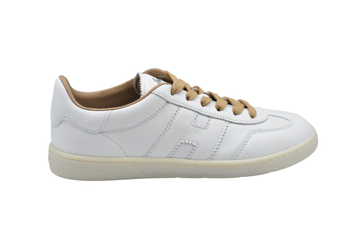 Hogan White Leather Sneakers With Contrasting Tan Laces
