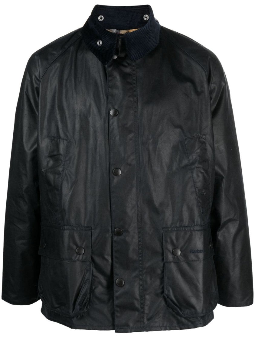 Barbour Navy Blue Bedale Jacket With Corduroy Collar