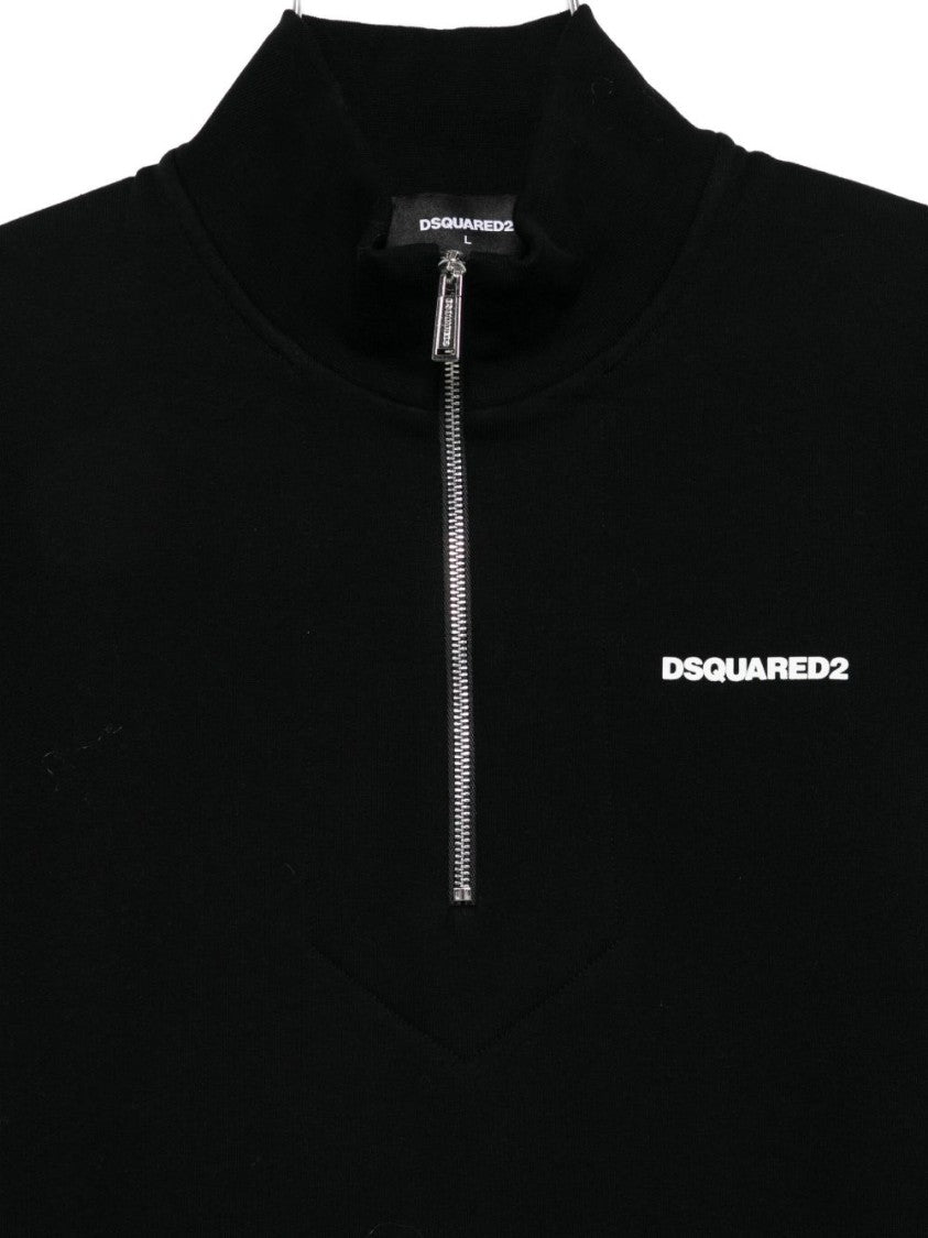 Dsquared2 Half-Zip Black Sweatshirt With High Collar