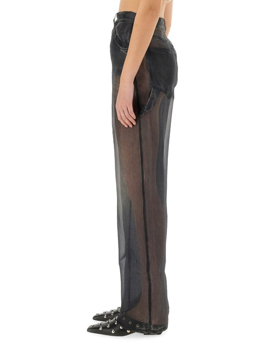 Haikure Wide-Fit Black Organza Overlay Pants