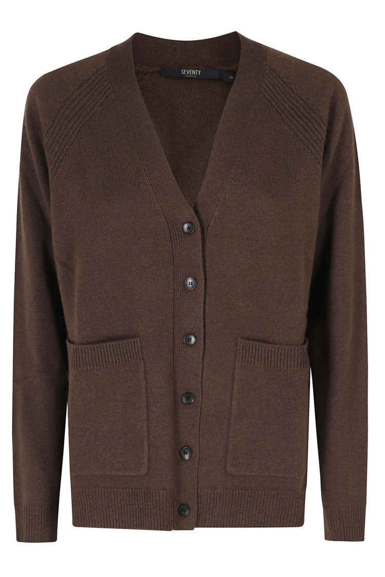 Seventy Brown Loose-Fit V-Neck Wool-Blend Cardigan