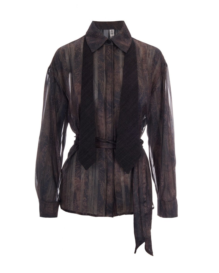 Liu Jo Dark Brown Digital Print Metallic Shirt