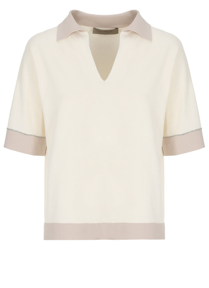D. Exterior Ivory Embellished Viscose Polo Shirt