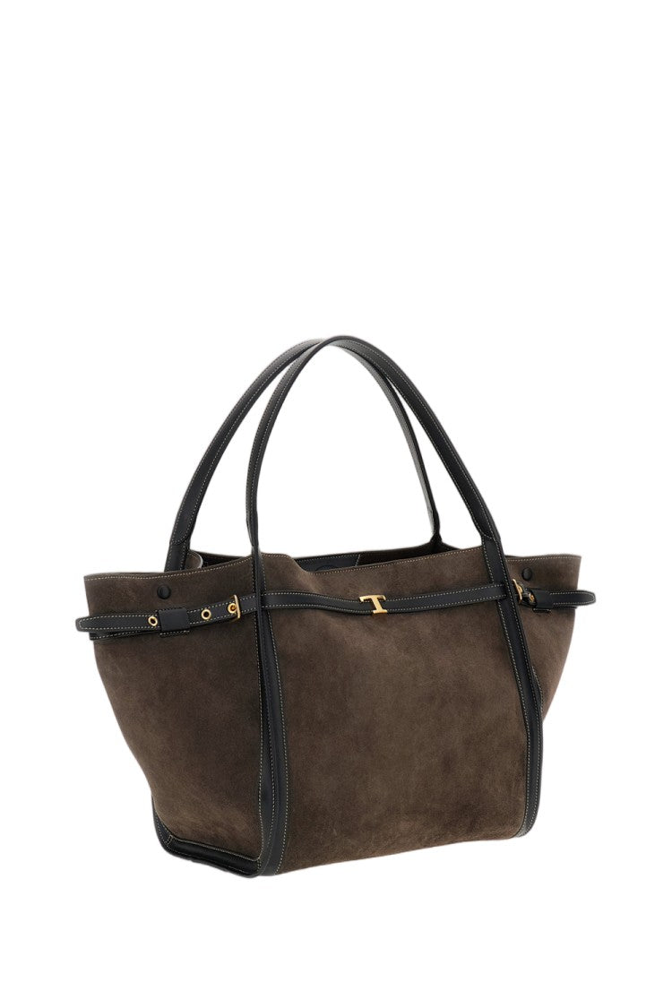 Tod's Brown Tim Shopping Medium Suede Tote Bag