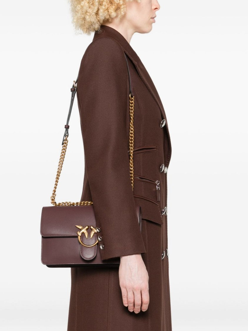 Pinko Structured Brown Calf Leather Shoulder Bag