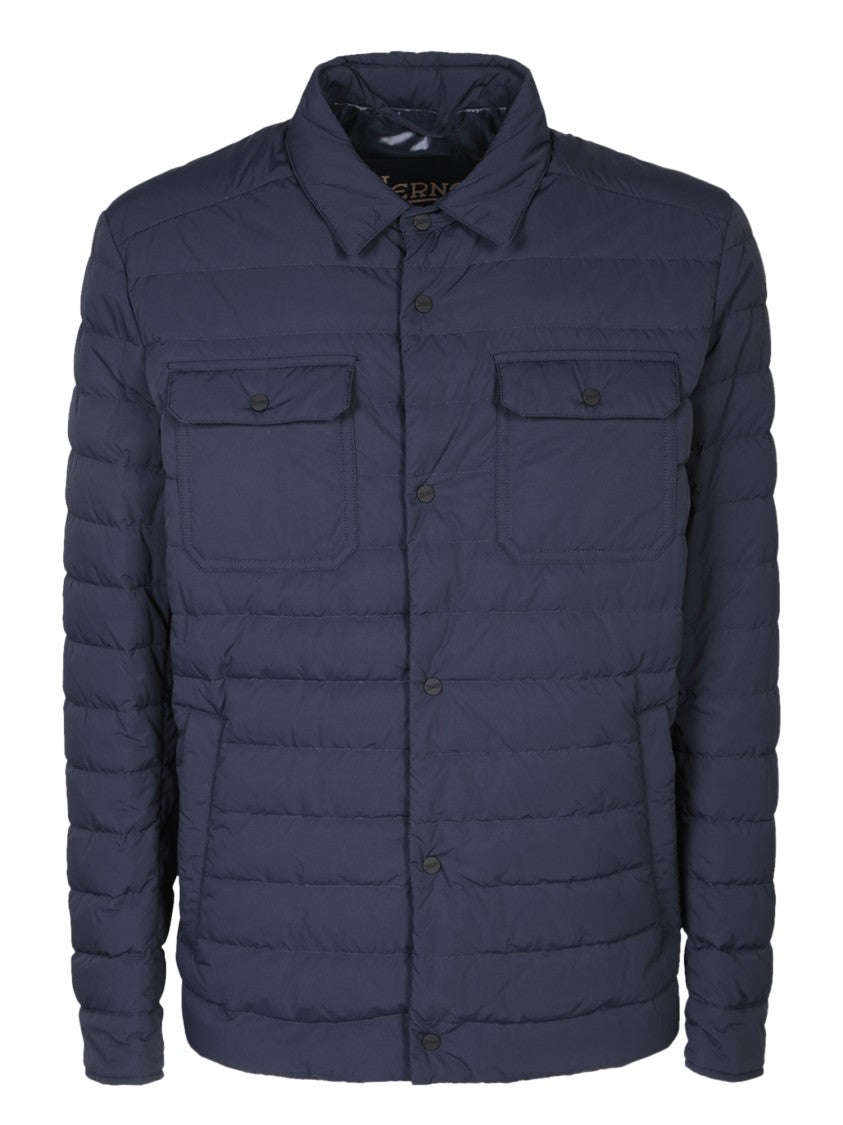 Herno Sovracamicia Down Jacket With Shirt Neck And Press-Stud Fastening