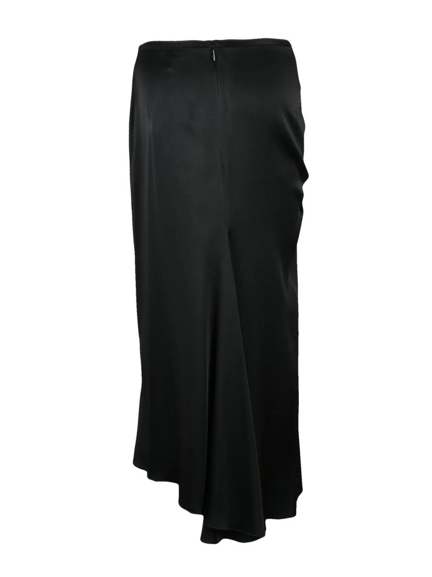Victoria Beckham Black Satin Acetate Viscose Long Skirt