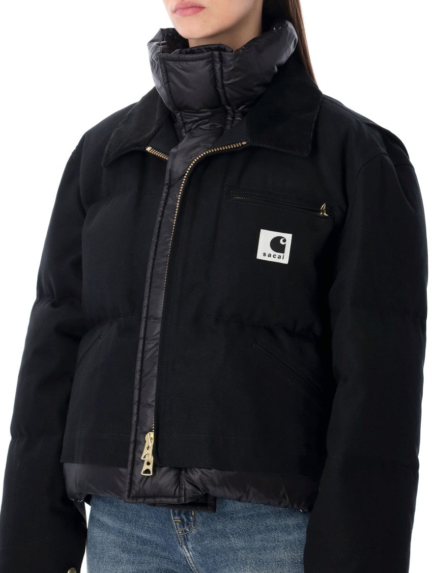 Sacai X Carhartt Wip Cropped Puffer Jacket With Corduroy Collar