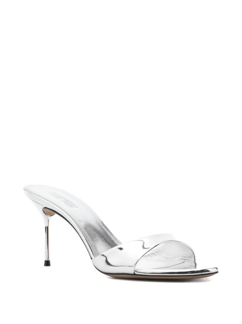 Paris Texas Metallic Silver-Tone Stiletto Heel Open Toe Sandals