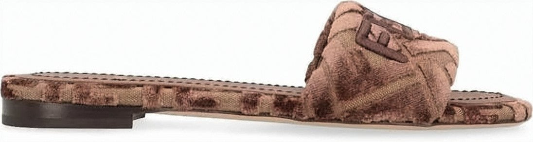 Fendi Textured Brown Monogram Mules With Embroidered Logo