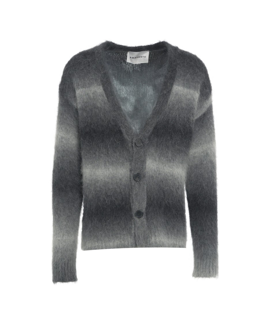 Amaranto Textured Grey Alpaca Cardigan With V-Neck