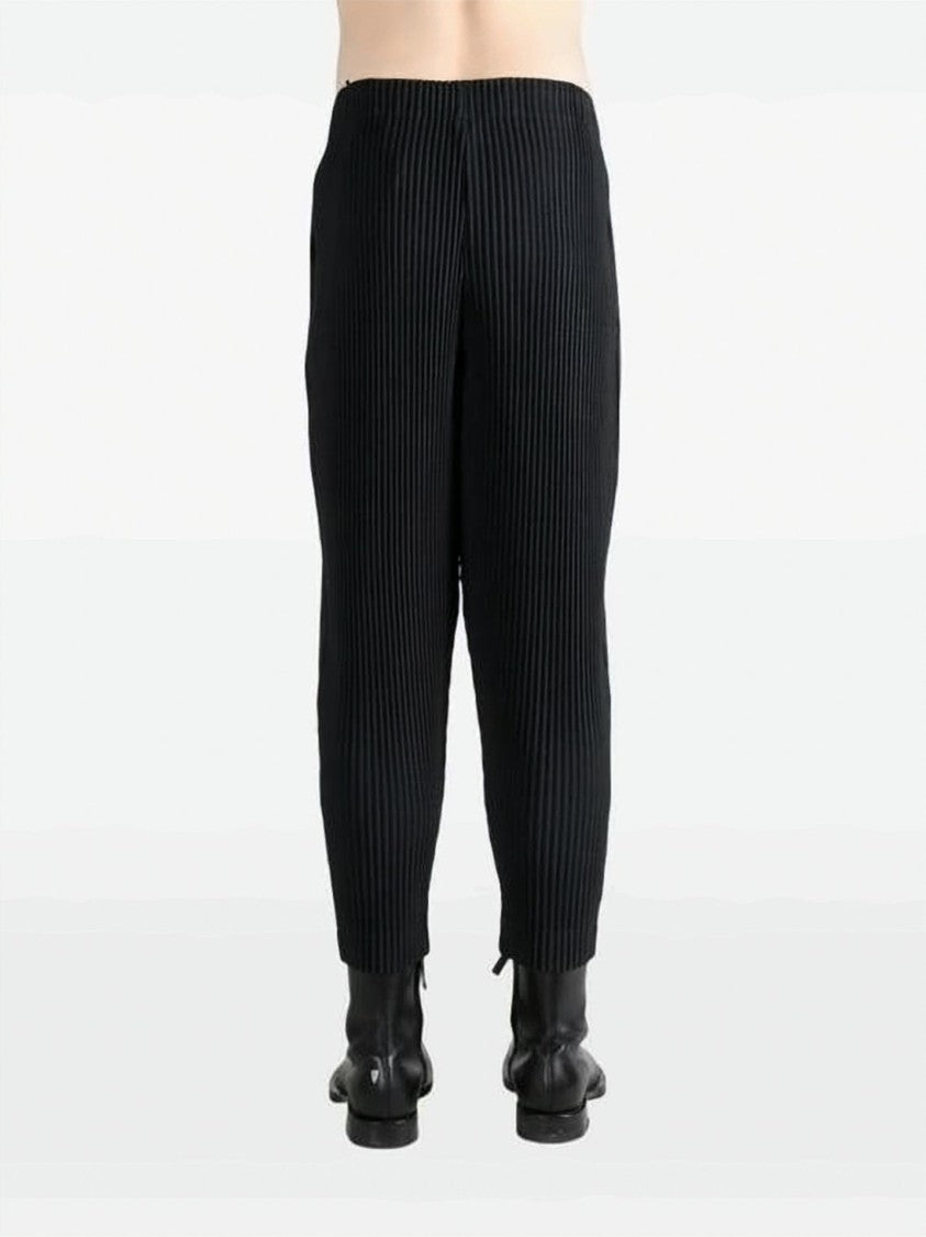 Homme Plissé Issey Miyake Tapered Leg Black Pleated Pants With Elastic Waistband