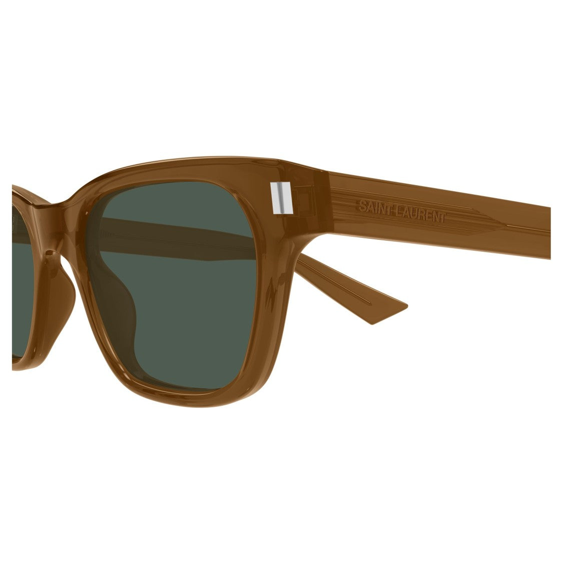 Saint Laurent Rectangular Brown Acetate Sunglasses With Dark Green Lenses