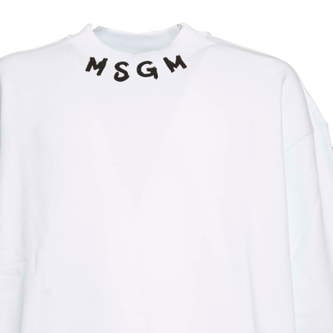 Msgm White Cotton Crewneck Sweatshirt Brush Logo Print On Neck