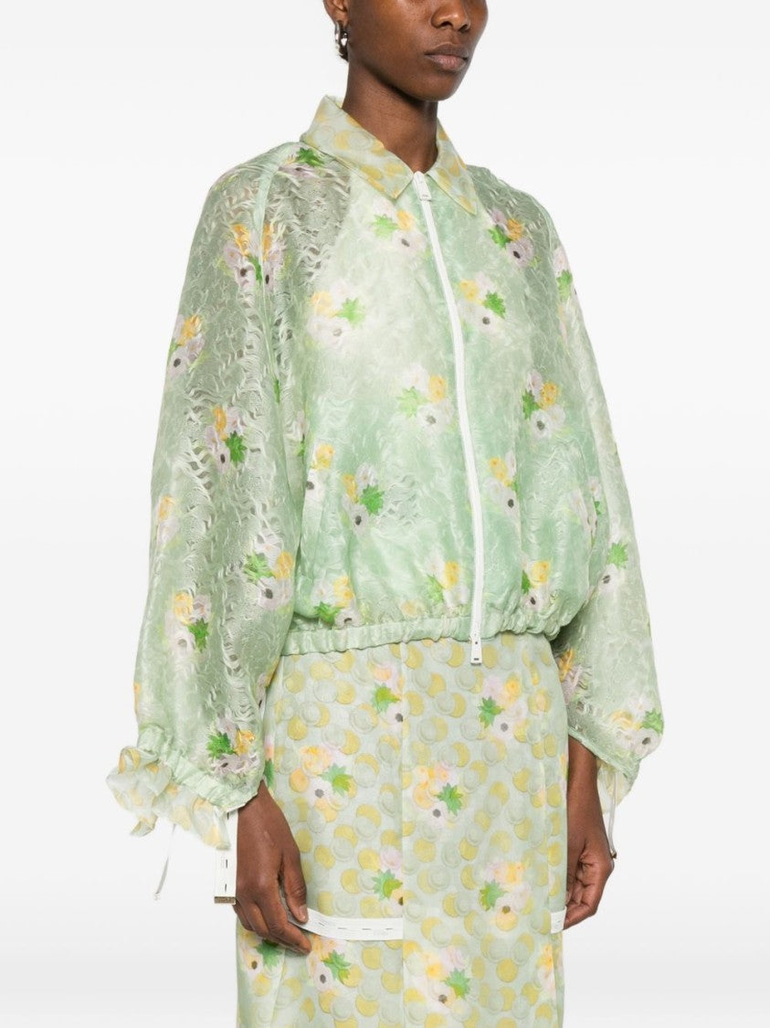 Fendi Black Cropped Floral Drawstring Cuffs Jacket