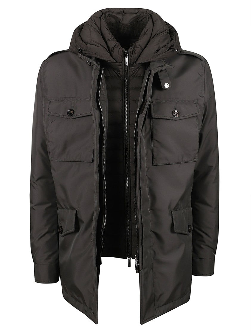 Moorer Water-Resistant Brown Goose Down Parka With Removable Hood